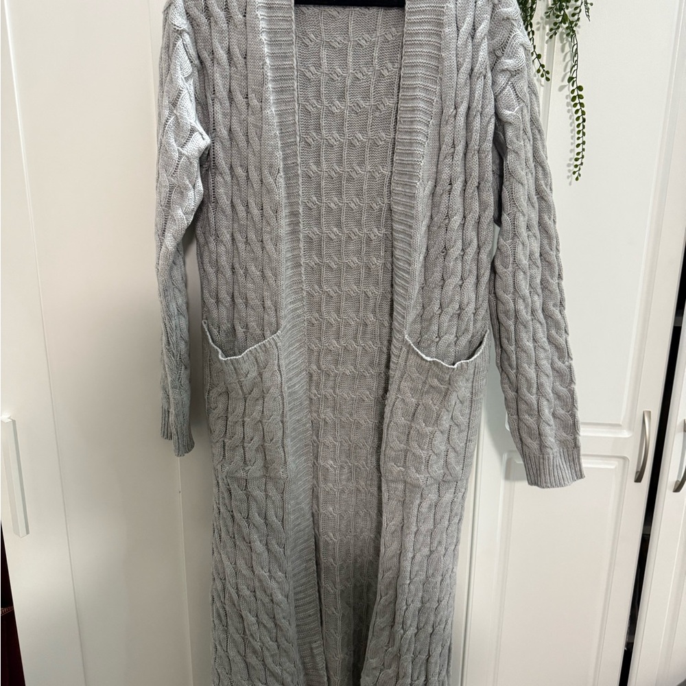 Fashion Nova Gray Cardigan Sweater with Cable Knit Design